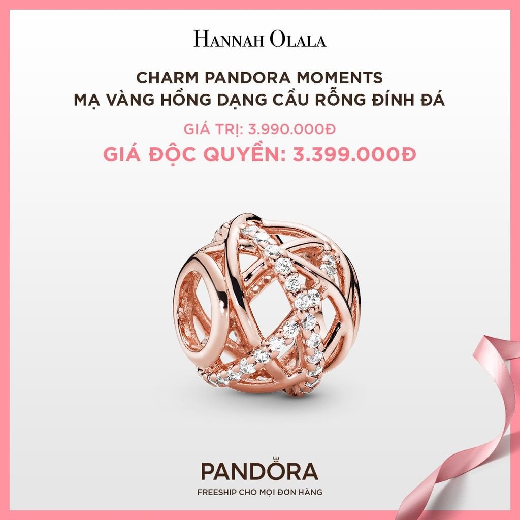 A29_DEAL 22: CHARM PANDORA MOMENTS MẠ VÀNG HỒNG DẠNG CẦU RỖNG ĐÍNH ĐÁ