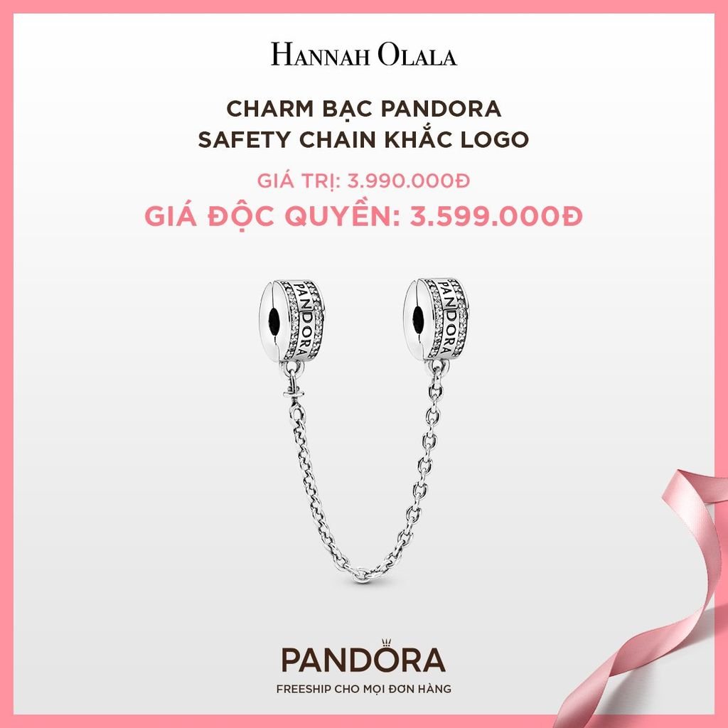 A35_DEAL 28: CHARM BẠC PANDORA SAFETY CHAIN KHẮC LOGO