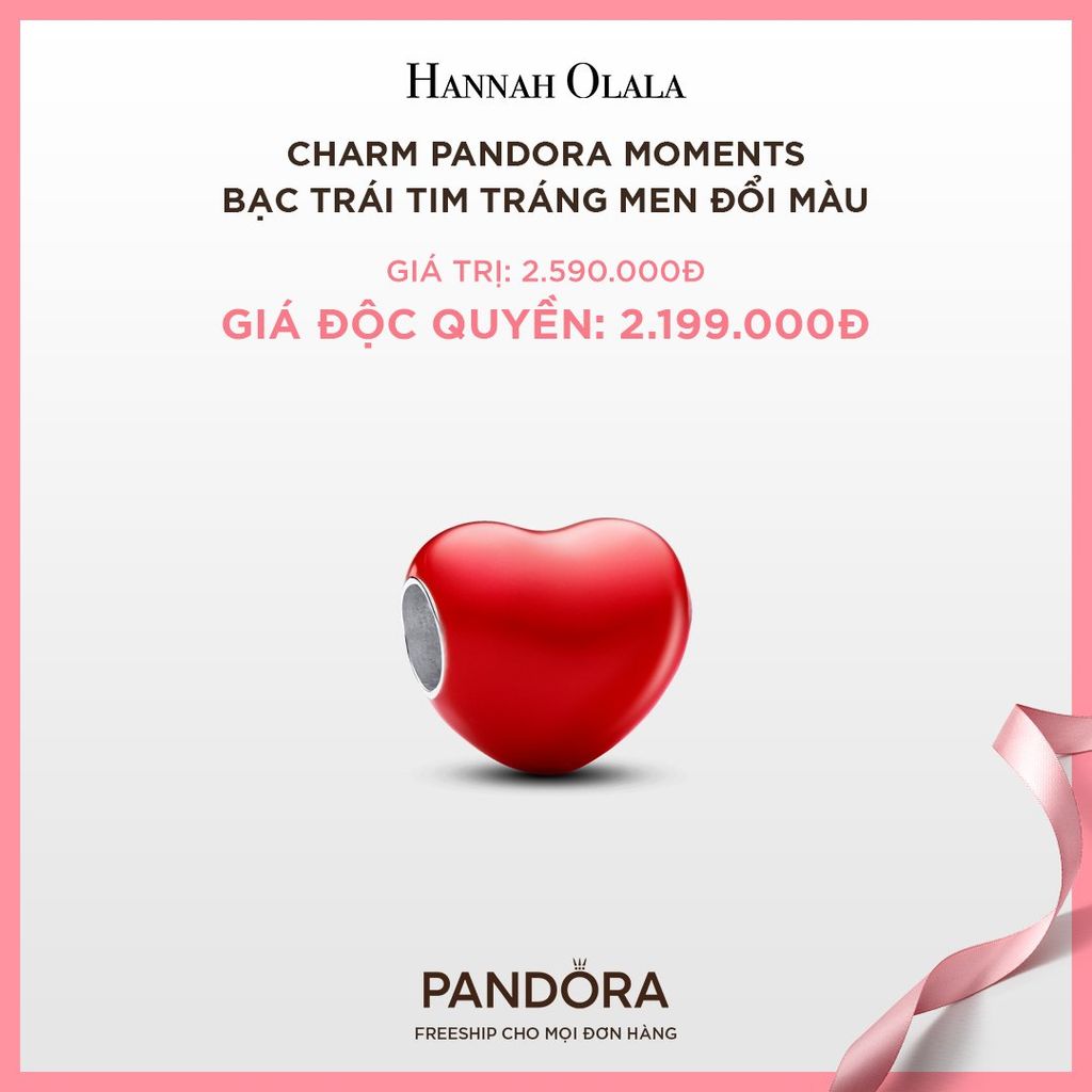 A100_DEAL 93: CHARM PANDORA MOMENTS BẠC TRÁI TIM TRÁNG MEN ĐỔI MÀU