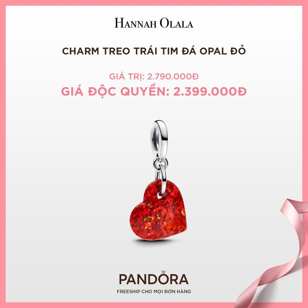 A104_DEAL 97: CHARM PANDORA TREO TRÁI TIM ĐÁ OPAL ĐỎ