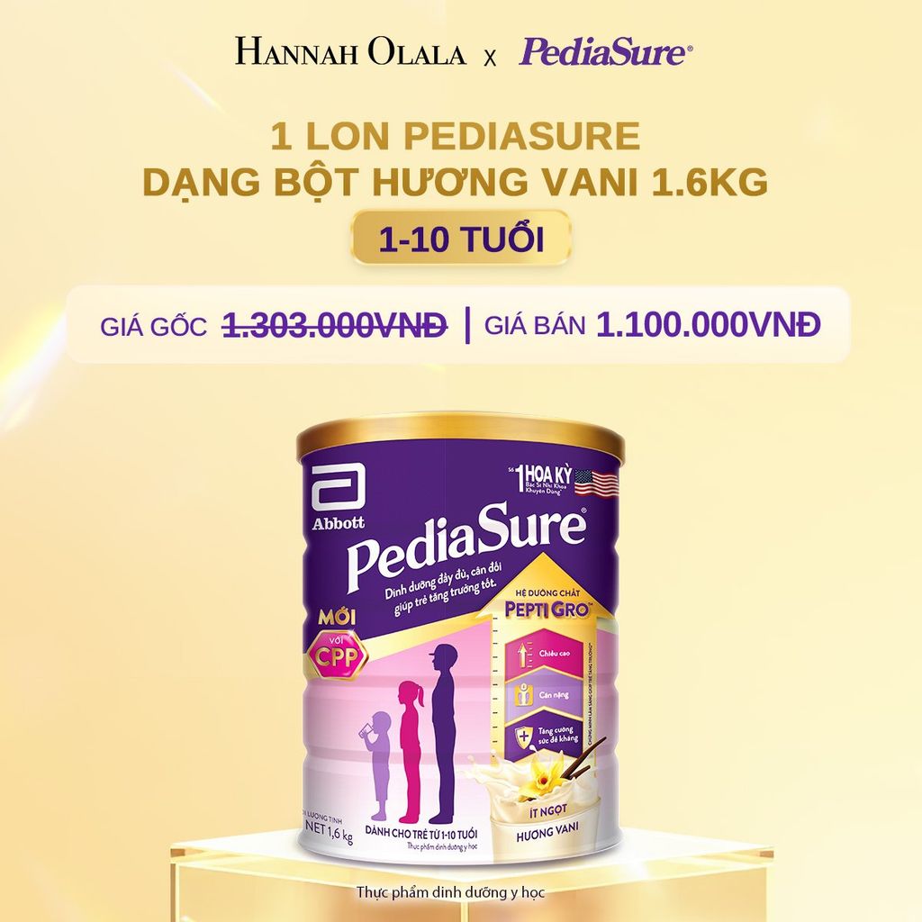 DEAL 7: 1 LON PEDIASURE DẠNG BỘT HƯƠNG VANI 1.6KG