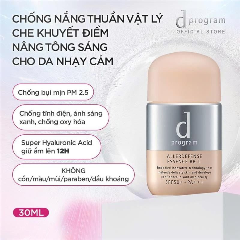 DEAL 15: COMBO KEM DƯỠNG PHỤC HỒI DA D PROGRAM SKIN REPAIR CREAM 45G + KEM CHỐNG NẮNG TRANG ĐIỂM DẠNG TINH CHẤT DÀNH CHO DA NHẠY CẢM DPROGRAM ALLERDEFENSE ESSENCE BB TÔNG SÁNG 40ML, SPF43, PA+++
