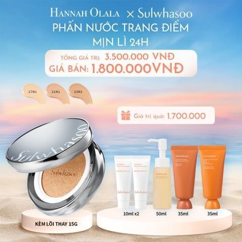 C77_DEAL 7: PHẤN NƯỚC TRANG ĐIỂM MỊN LÌ 24H (KÈM LÕI THAY THẾ) SULWHASOO PERFECTING CUSHION 15GX2