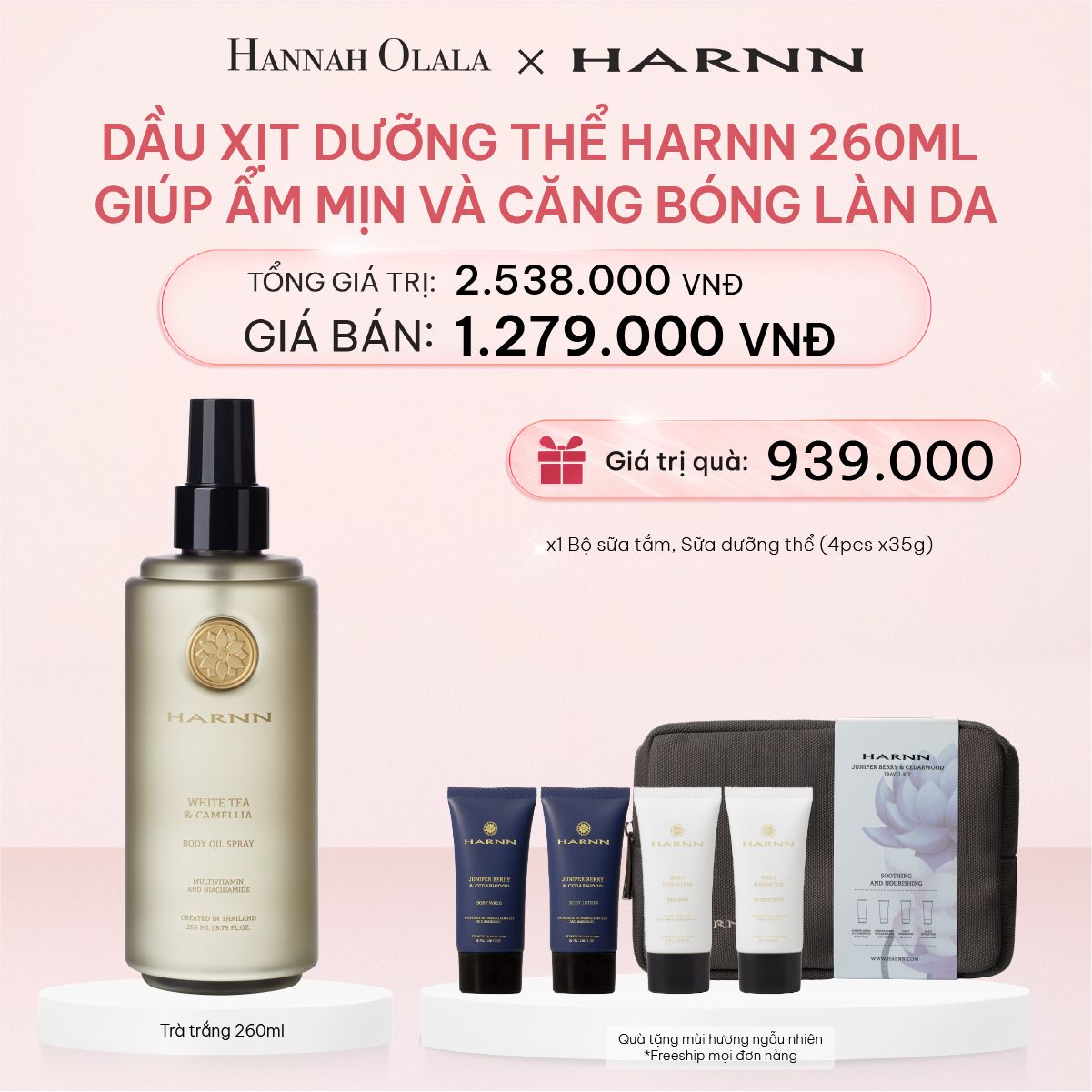 E479_DEAL 8: DẦU XỊT DƯỠNG THỂ HARNN GIÚP ẨM MỊN VÀ CĂNG BÓNG LÀN DA 260ML