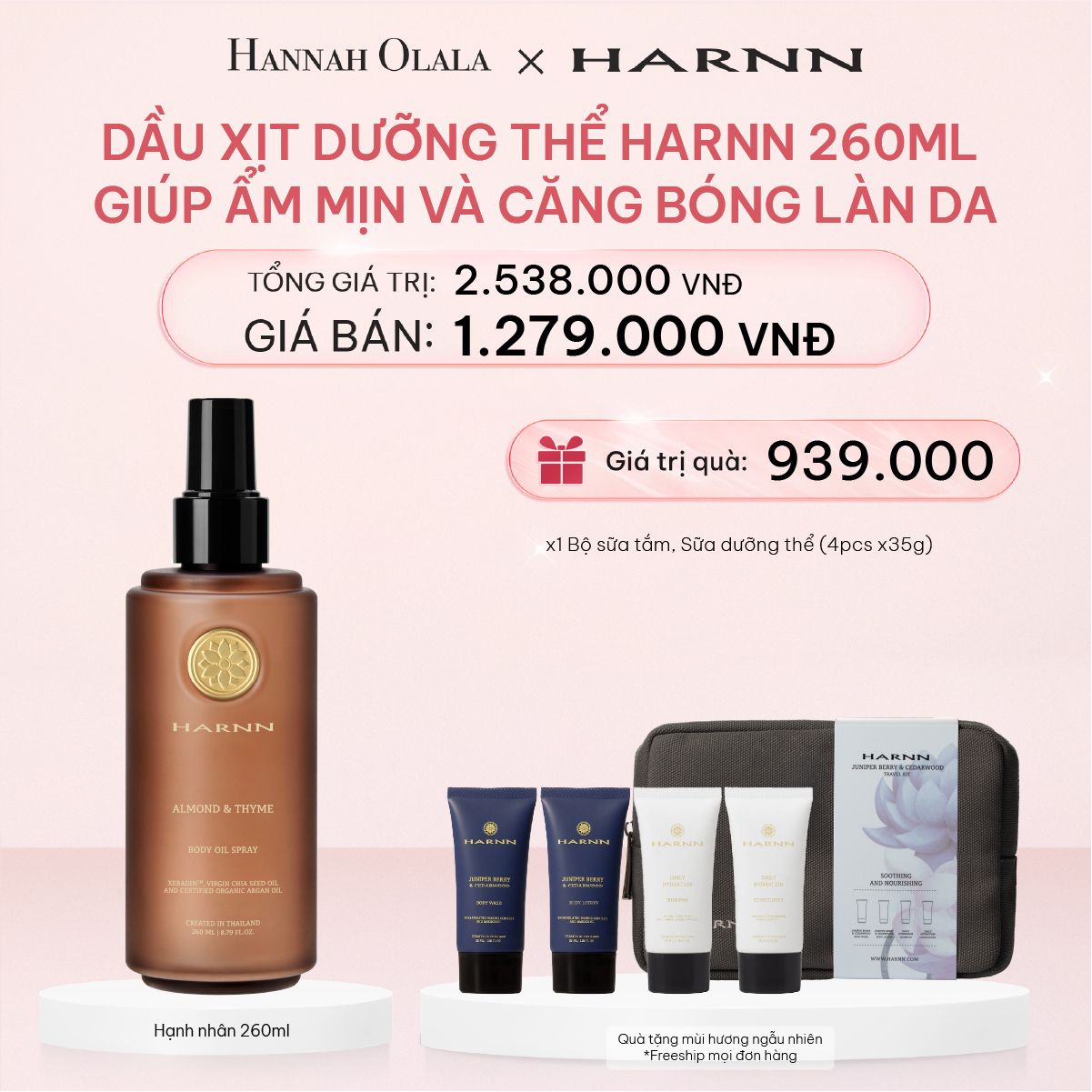 E479_DEAL 8: DẦU XỊT DƯỠNG THỂ HARNN GIÚP ẨM MỊN VÀ CĂNG BÓNG LÀN DA 260ML
