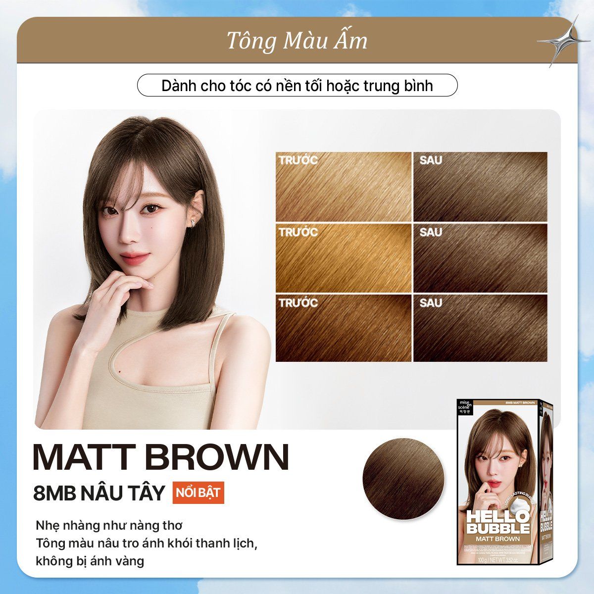 E495_DEAL 5: NHUỘM TÓC TẠI NHÀ MISE EN SCÈNE HELLO BUBBLE 100G DẠNG BỌT KEM, CÔNG THỨC CẢI TIẾN MỚI HẠN CHẾ KHÔ XƠ VÀ HƯ TỔN