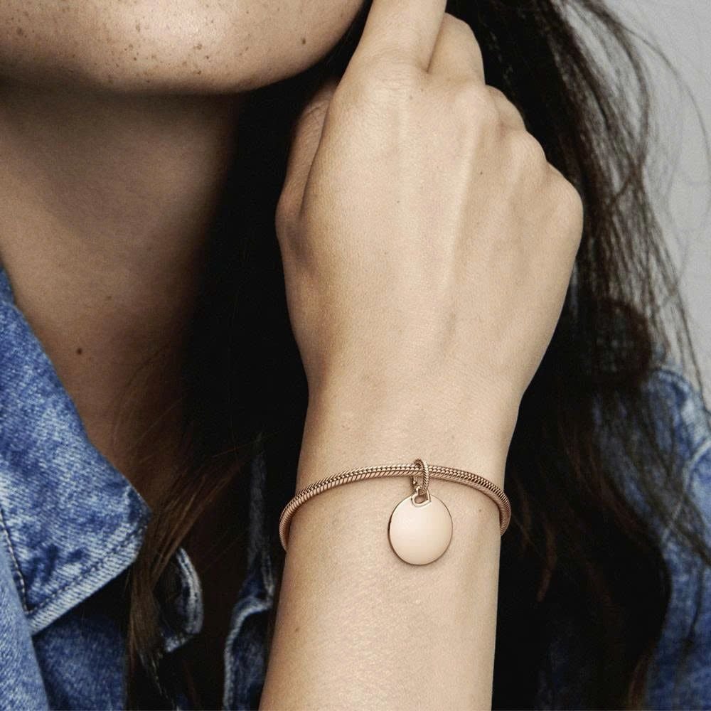 A314_DEAL 155: MẶT DÂY CHUYỀN PANDORA MẠ VÀNG HỒNG 14K HÌNH TRÒN KHẮC CHỮ