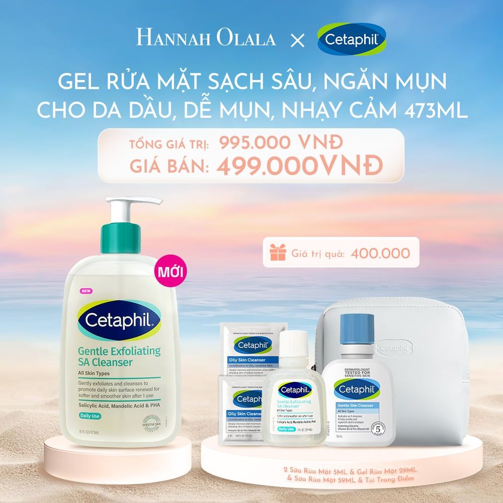 C1052_DEAL 2: MỚI - GEL RỬA MẶT LÀM SẠCH DẦU NHỜN, NGĂN MỤN CHO DA DẦU NHẠY CẢM CETAPHIL GENTLE EXFOLIATING SA CLEANSER 473ML
