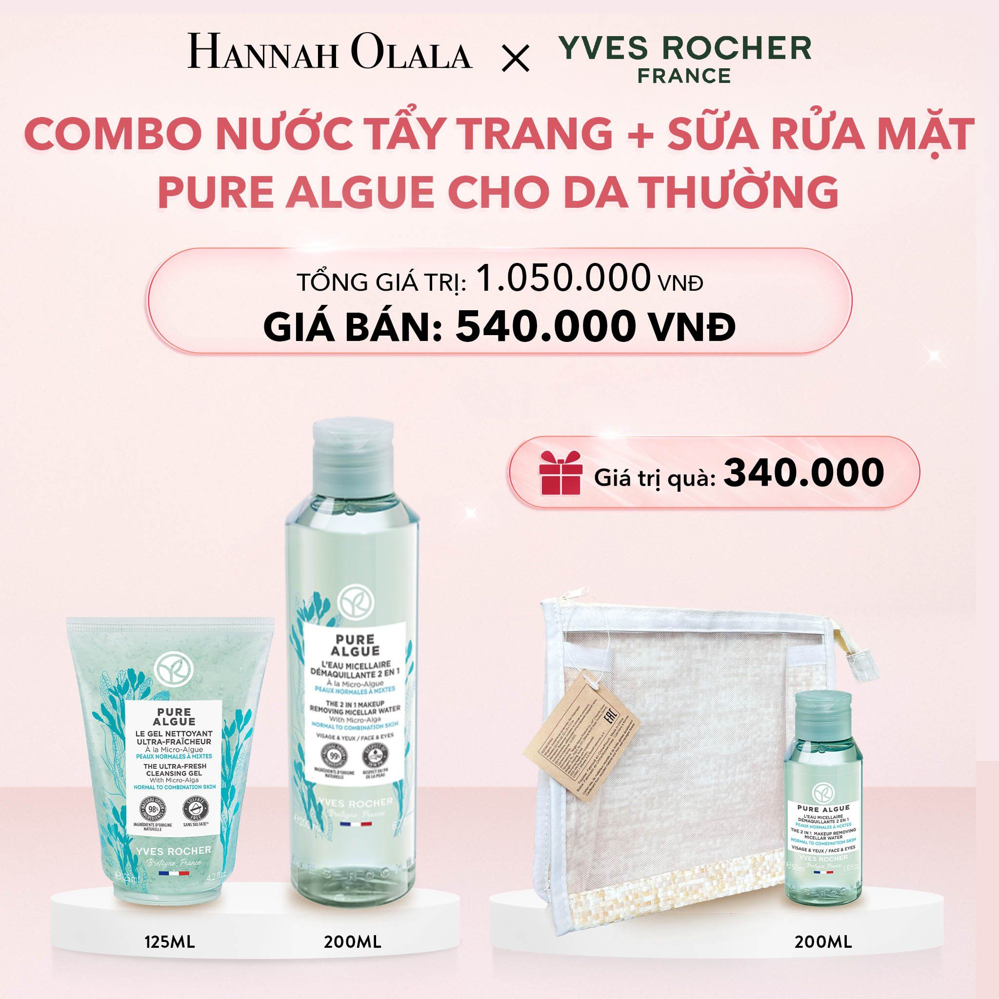 E839_DEAL 9: COMBO NƯỚC TẨY TRANG + SỮA RỬA MẶT PURE ALGUE CHO DA THƯỜNG