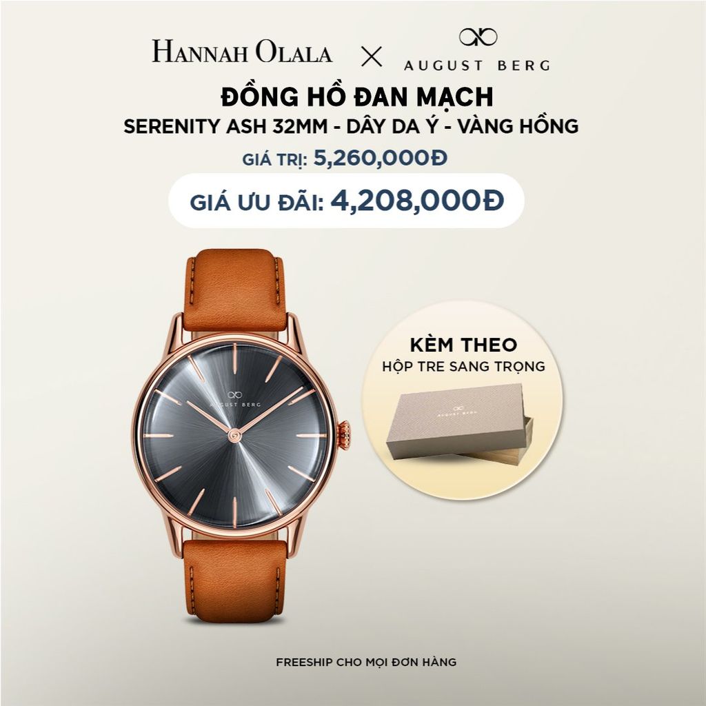 DEAL 9: ĐỒNG HỒ ĐAN MẠCH AUGUST BERG SERENITY - MẶT ASH 32MM, DÂY DA Ý