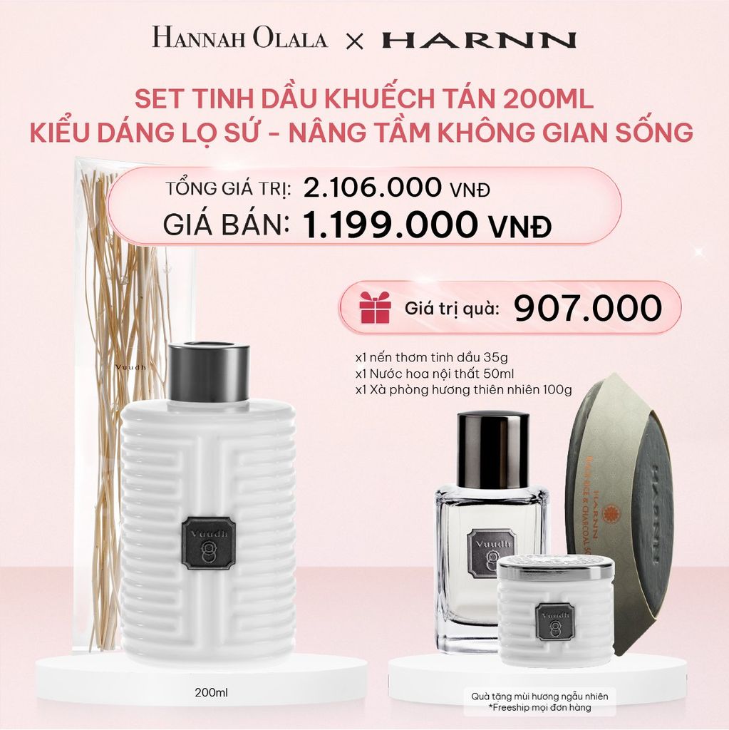 E483_DEAL 9: SET TINH DẦU KHUẾCH TÁN HARNN KIỂU DÁNG LỌ SỨ 200ML - NÂNG TẦM KHÔNG GIAN SỐNG