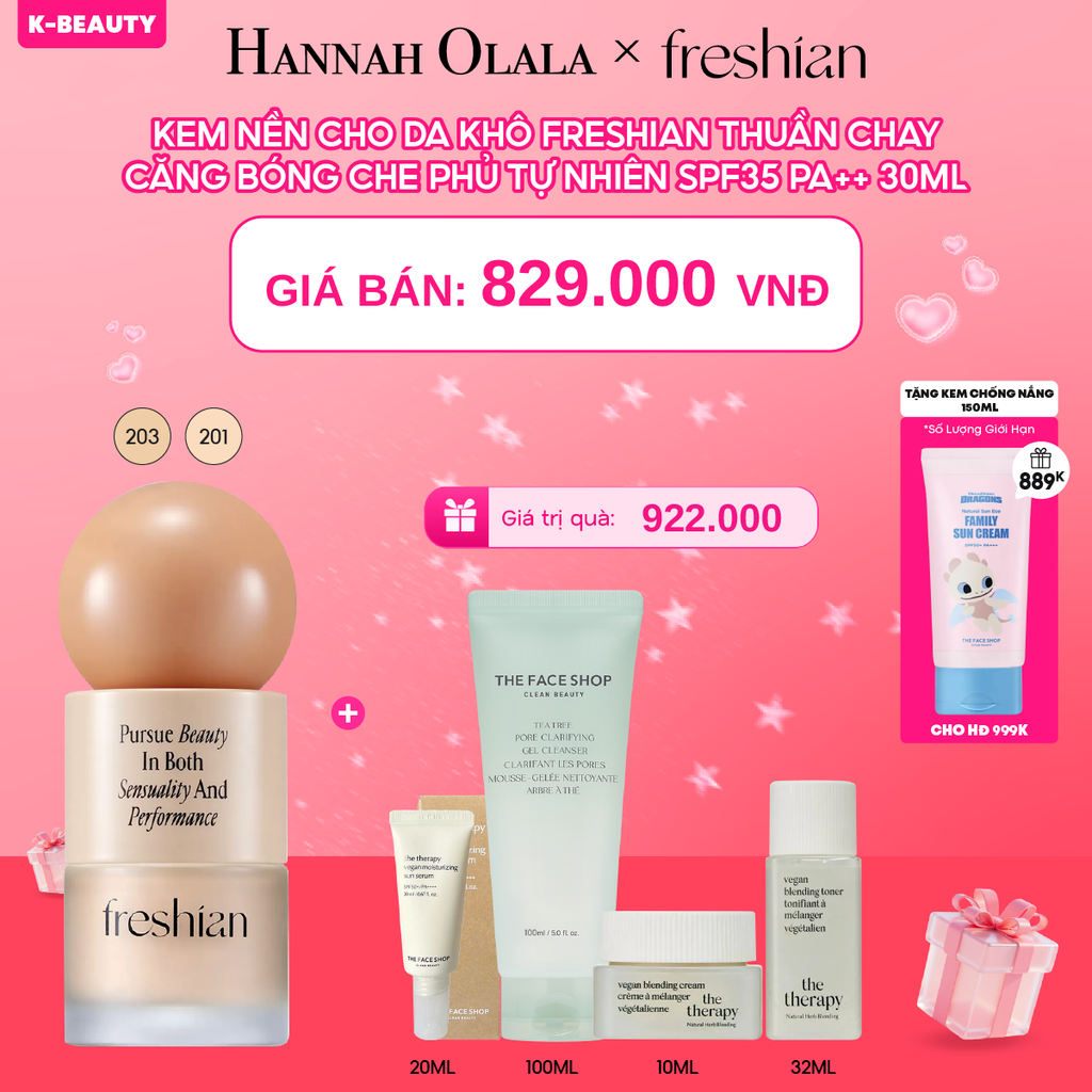 DEAL 2: KEM NỀN CHO DA KHÔ FRESHIAN THUẦN CHAY CĂNG BÓNG CHE PHỦ TỰ NHIÊN SPF35 PA++ 30ML