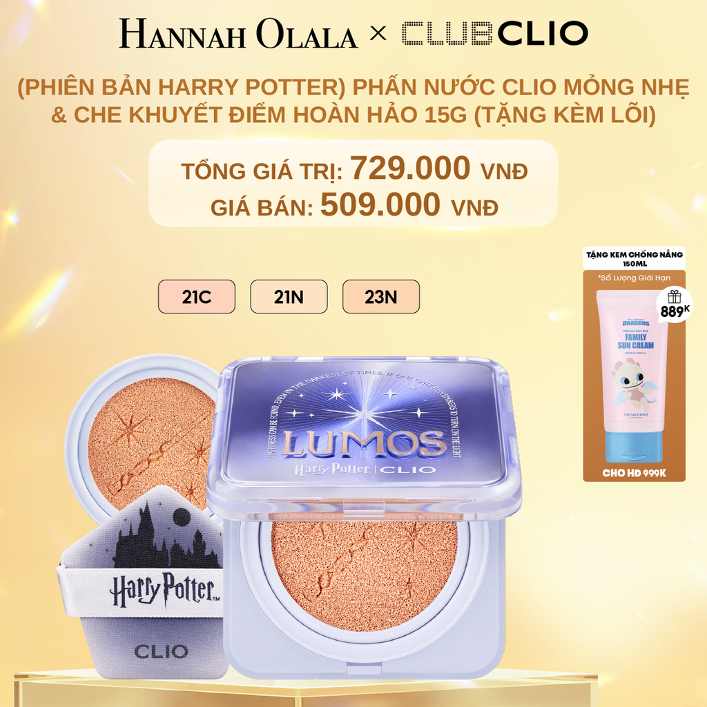 DEAL 1: (PHIÊN BẢN HARRY POTTER) PHẤN NƯỚC CLIO MỎNG NHẸ & CHE KHUYẾT ĐIỂM HOÀN HẢO 15G (TẶNG KÈM LÕI)
