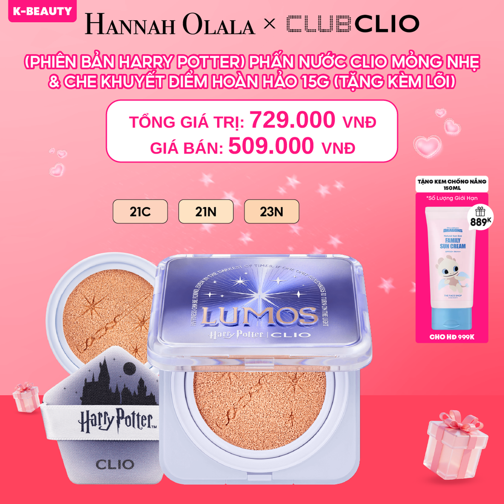 DEAL 1: (PHIÊN BẢN HARRY POTTER) PHẤN NƯỚC CLIO MỎNG NHẸ & CHE KHUYẾT ĐIỂM HOÀN HẢO 15G (TẶNG KÈM LÕI)