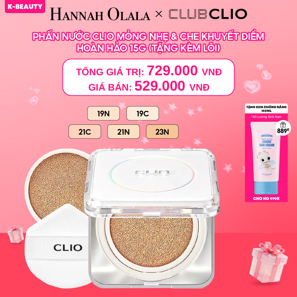 DEAL 3: PHẤN NƯỚC CLIO MỎNG NHẸ & CHE KHUYẾT ĐIỂM HOÀN HẢO 15G (TẶNG KÈM LÕI)