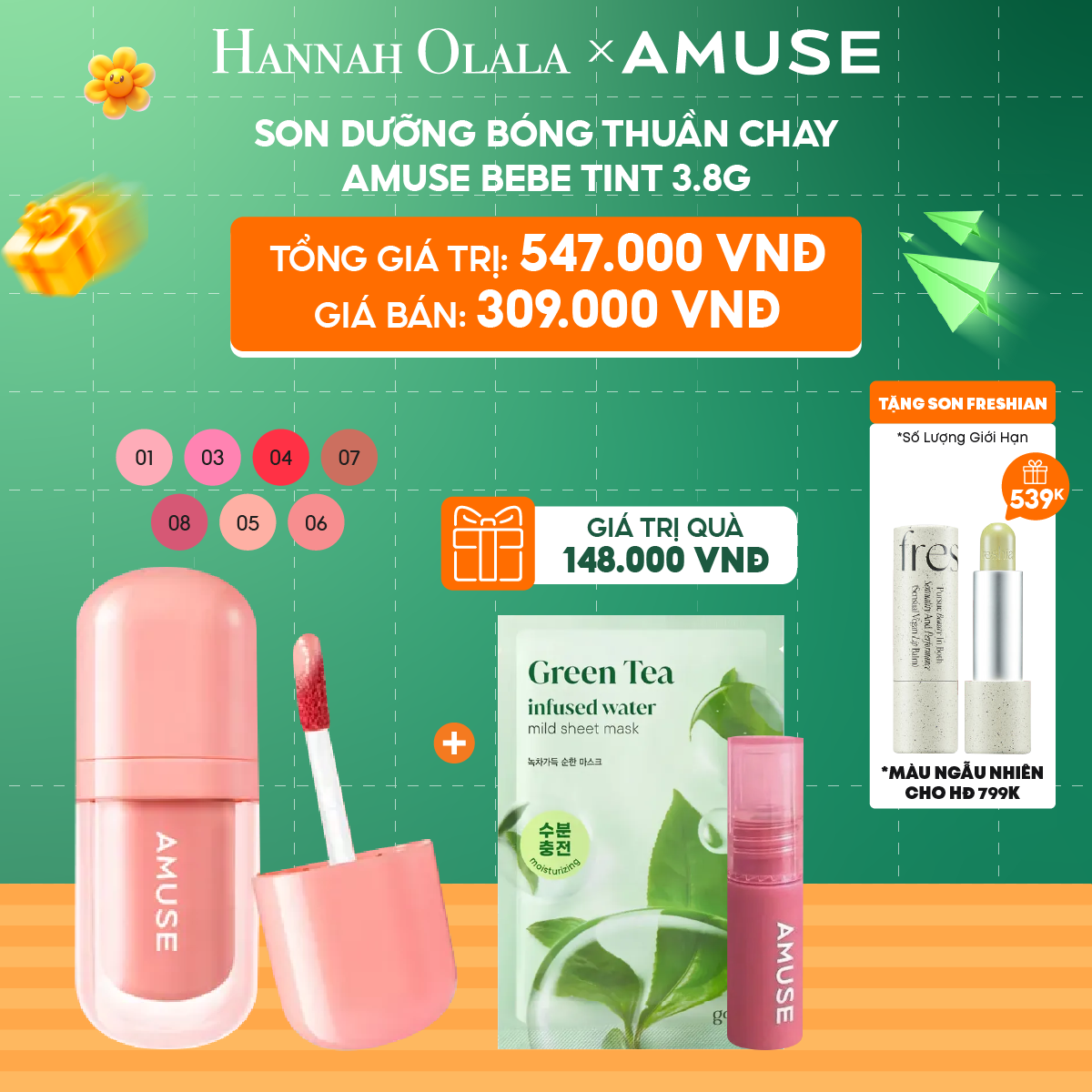 C1_DEAL 1: SON DƯỠNG BÓNG THUẦN CHAY AMUSE BEBE TINT 3.8G