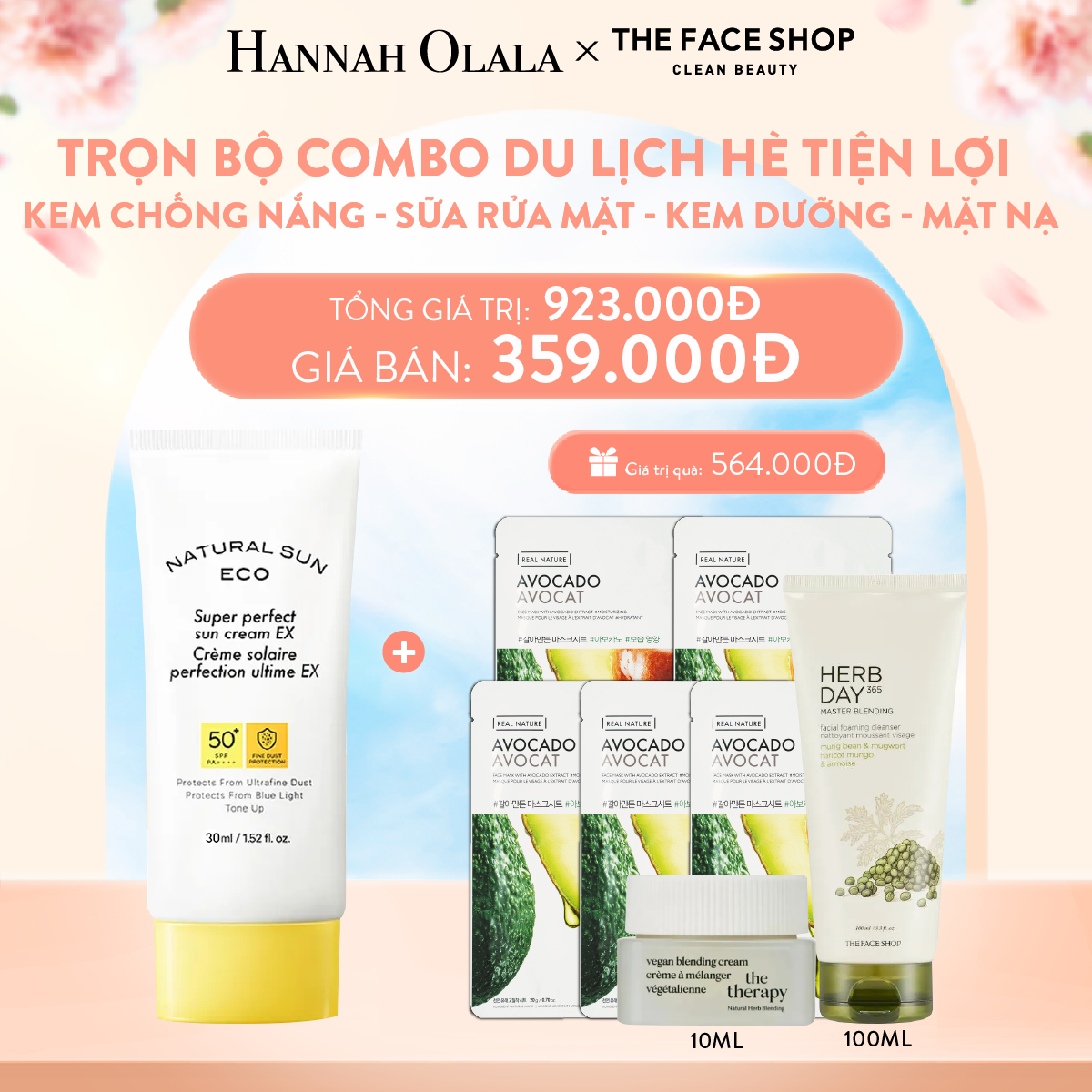 A879_DEAL 3: TRỌN BỘ COMBO DU LỊCH HÈ TIỆN LỢI: KEM CHỐNG NẮNG - SỮA RỬA MẶT - KEM DƯỠNG - MẶT NẠ