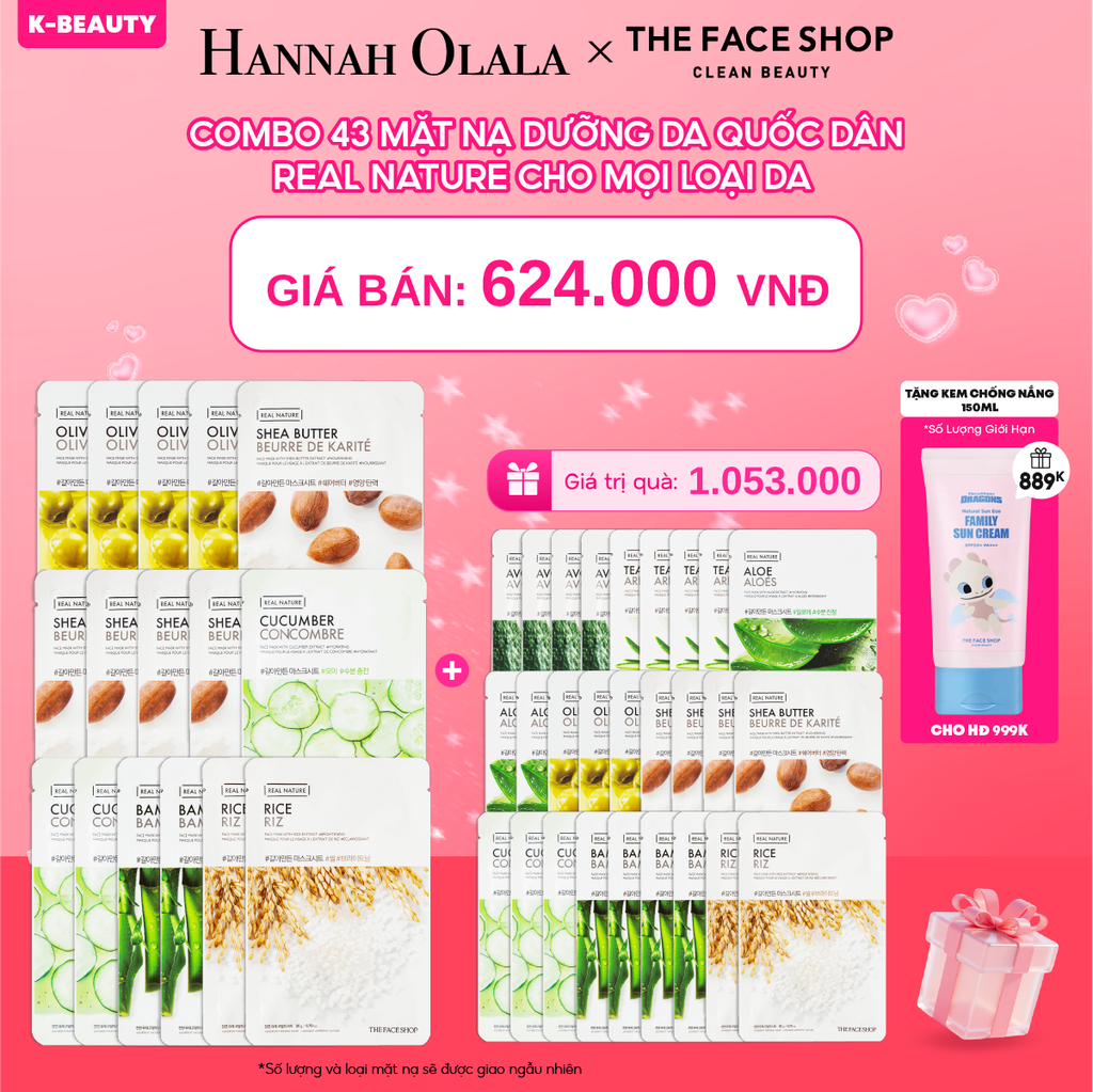 DEAL 2: COMBO 43 MẶT NẠ DƯỠNG DA QUỐC DÂN REAL NATURE CHO MỌI LOẠI DA