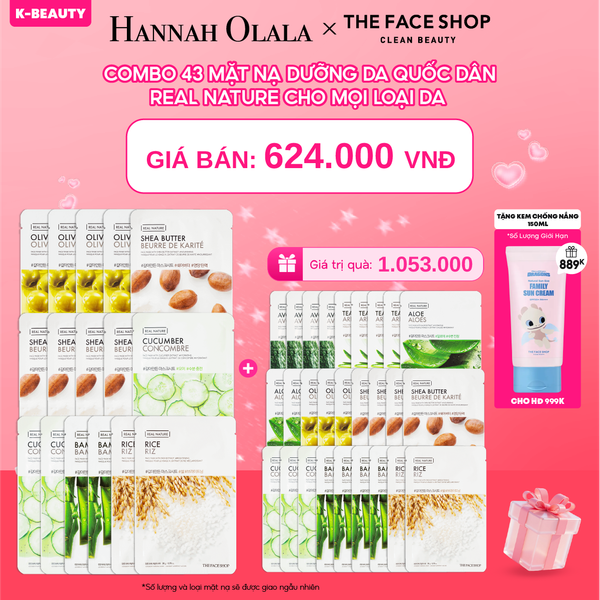 DEAL 2: COMBO 43 MẶT NẠ DƯỠNG DA QUỐC DÂN REAL NATURE CHO MỌI LOẠI DA