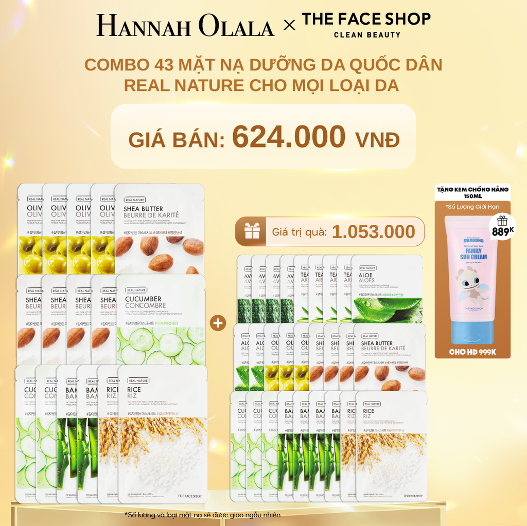 DEAL 2: COMBO 43 MẶT NẠ DƯỠNG DA QUỐC DÂN REAL NATURE CHO MỌI LOẠI DA