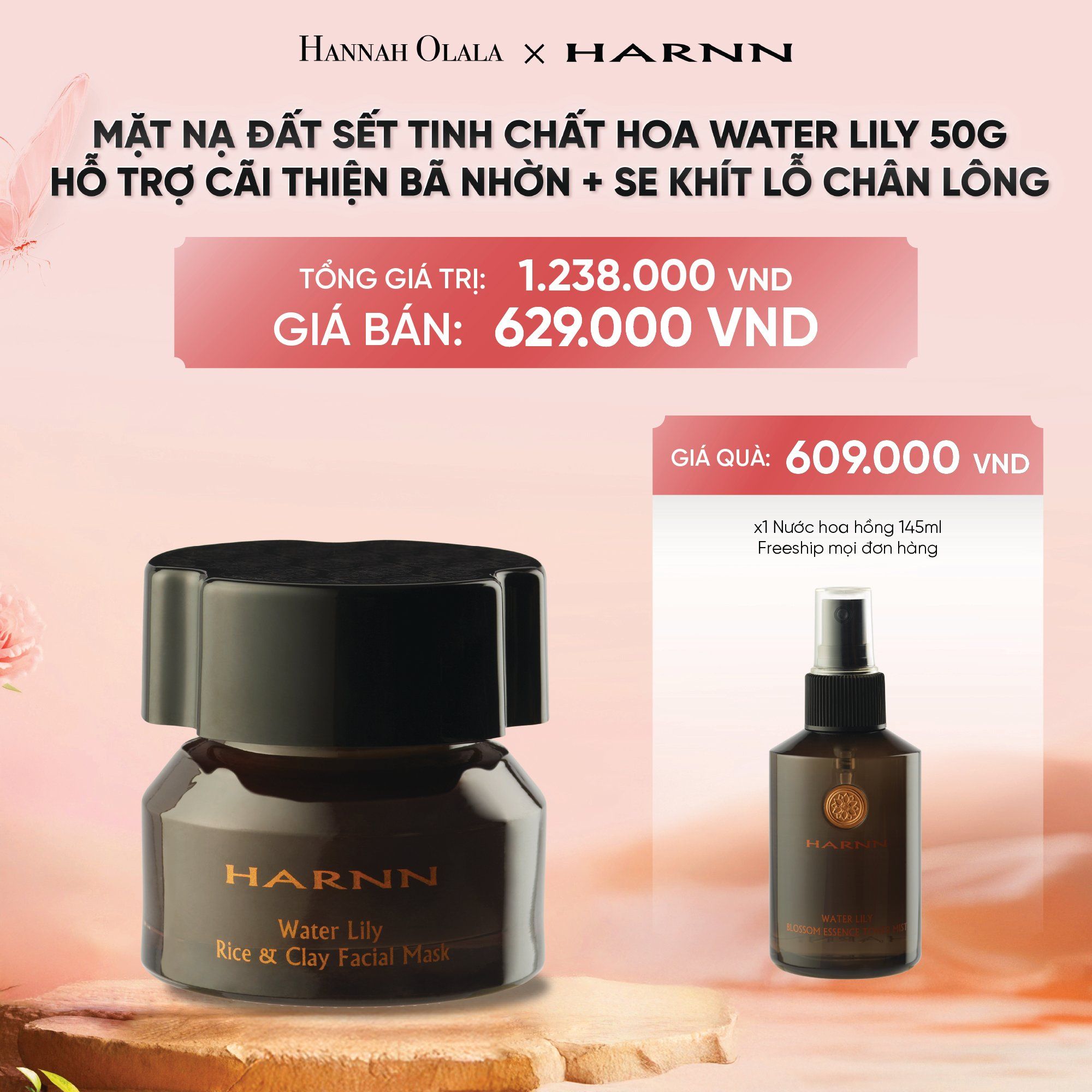 DEAL 8: MẶT NẠ ĐẤT SÉT TINH CHẤT HOA WATER LILY 50G - HỖ TRỢ CÃI THIỆN BÃ NHỜN + SE KHÍT LỖ CHÂN LÔNG