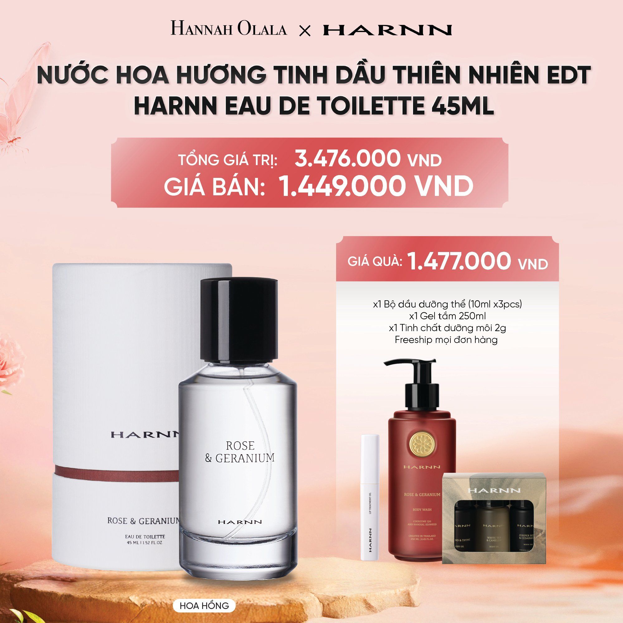 DEAL 16: NƯỚC HOA HƯƠNG TINH DẦU THIÊN NHIÊN EDT - HARNN EAU DE TOILETTE 45ML