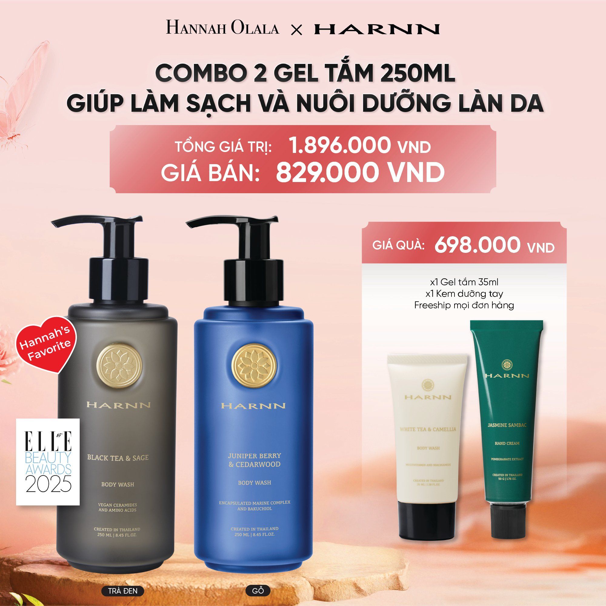DEAL 1: COMBO 2 GEL TẮM HARNN GIÚP LÀM SẠCH VÀ NUÔI DƯỠNG LÀN DA 250ML - BODY WASH