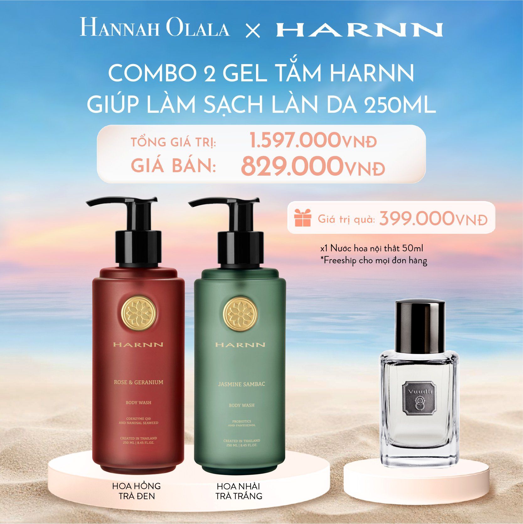 C717_DEAL 1: COMBO 2 GEL TẮM HARNN GIÚPLÀM SẠCH VÀ NUÔI DƯỠNG LÀN DA 250ML - BODY WASH
