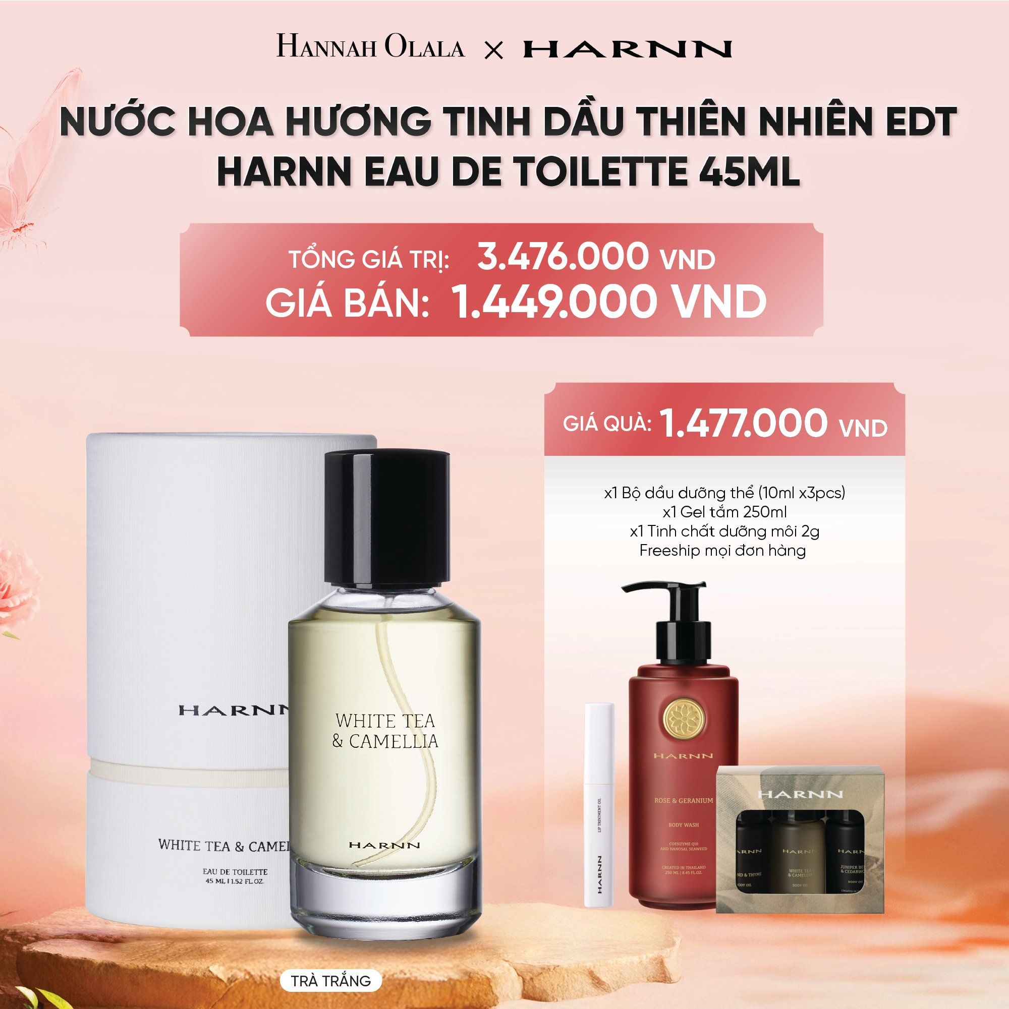 DEAL 16: NƯỚC HOA HƯƠNG TINH DẦU THIÊN NHIÊN EDT - HARNN EAU DE TOILETTE 45ML