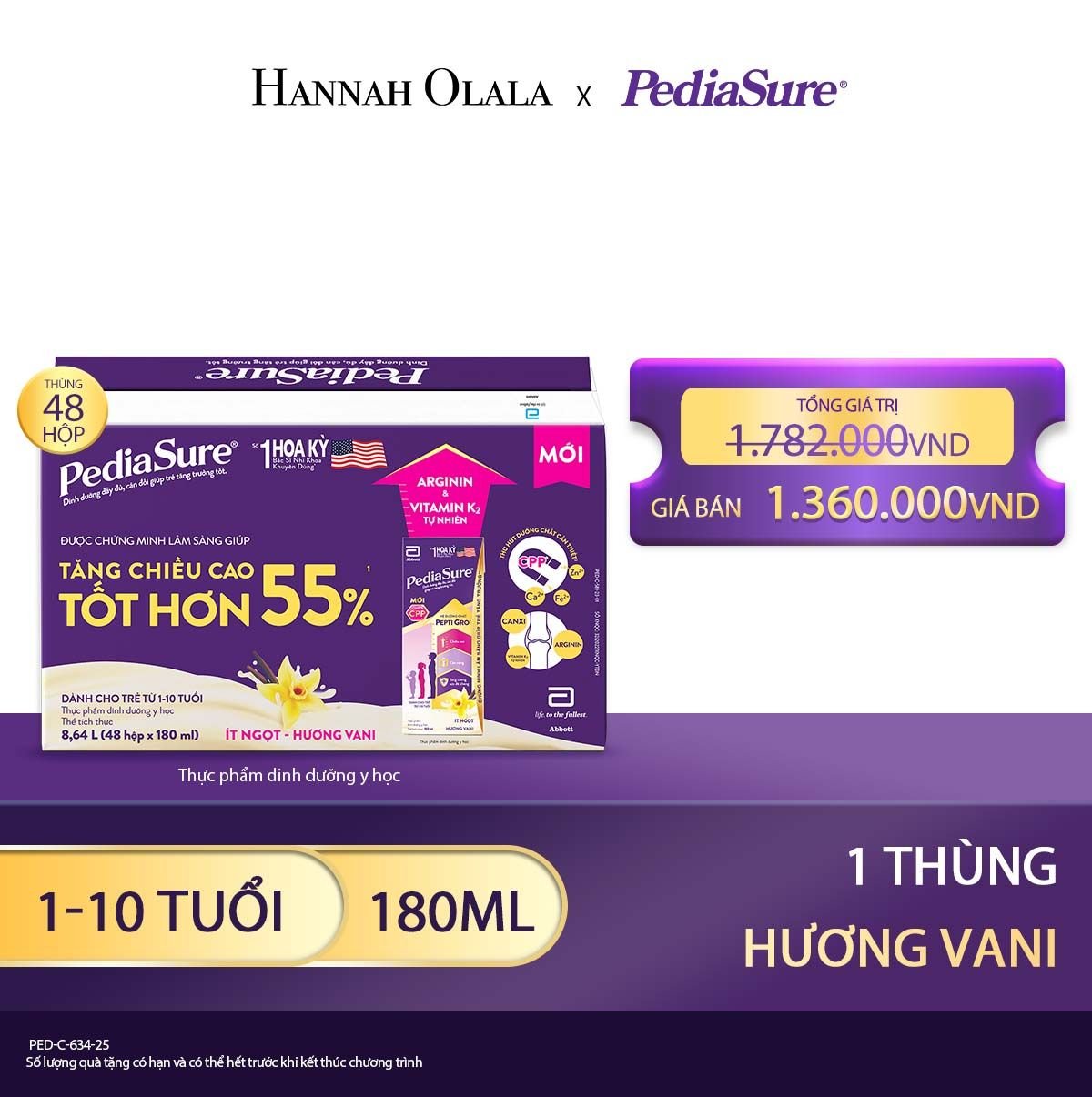 E79_DEAL 5: 1 THÙNG PEDIASURE PHA SẴN HƯƠNG VANI 180ML