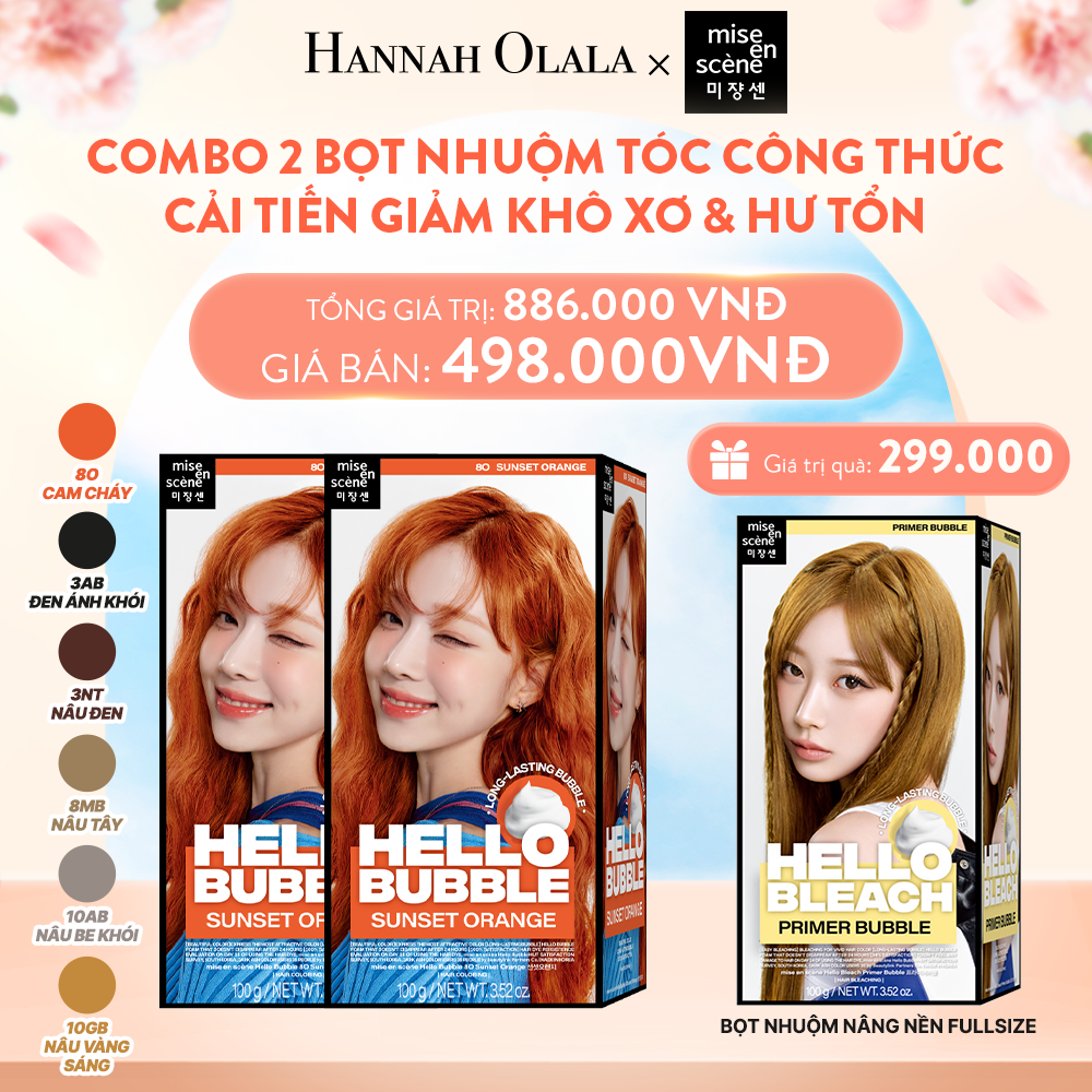 A552_DEAL 7: BỘ 2 HỘP NHUỘM TÓC TẠI NHÀ MISE EN SCÈNE HELLO BUBBLE 100G DẠNG BỌT KEM, CÔNG THỨC CẢI TIẾN MỚI HẠN CHẾ KHÔ XƠ VÀ HƯ TỔN