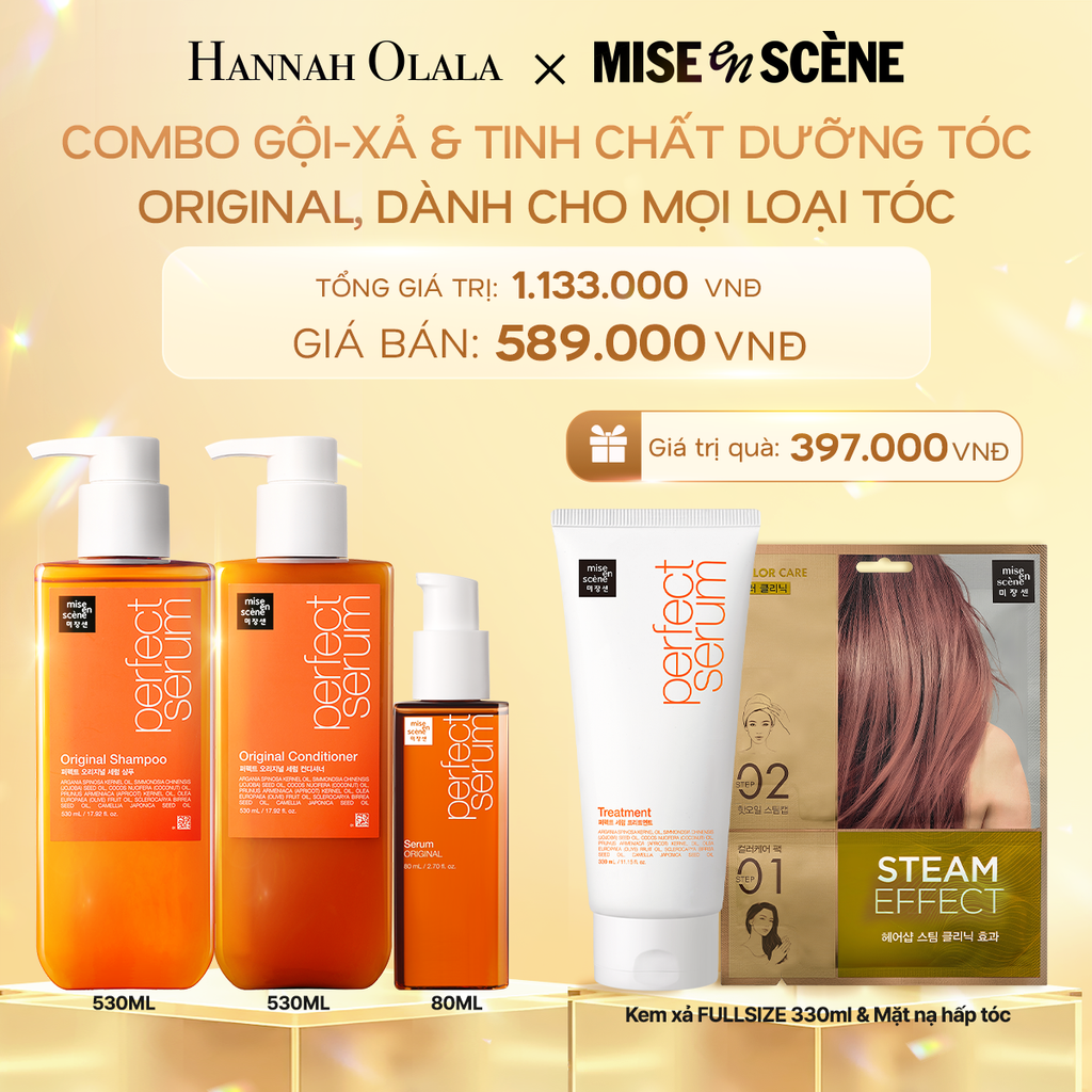 DEAL 2: COMBO GỘI XẢ 530ML VÀ TINH CHẤT 80ML MISE EN SCENE PERFECT SERUM ORIGINAL DƯỠNG TÓC MỀM MƯỢT, HỖ TRỢ PHỤC HỒI TÓC HƯ TỔN