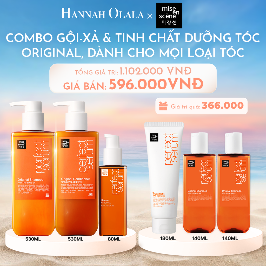 C854_DEAL 2: COMBO GỘI XẢ 530ML VÀ TINH CHẤT 80ML MISE EN SCENE PERFECT SERUM ORIGINAL DƯỠNG TÓC MỀM MƯỢT, HỖ TRỢ PHỤC HỒI TÓC HƯ TỔN