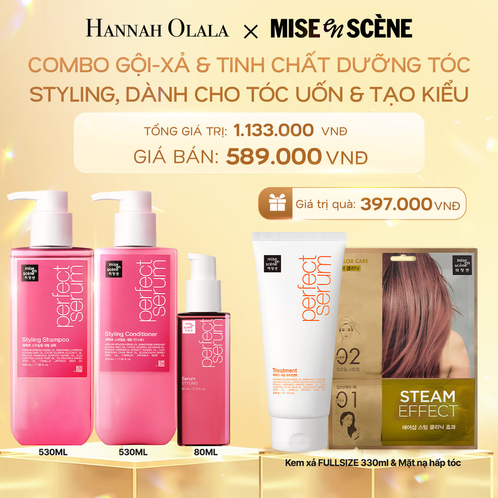 DEAL 3: COMBO GỘI XẢ 530ML VÀ TINH CHẤT 80ML MISE EN SCENE PERFECT SERUM STYLING DƯỠNG TÓC SUÔN MƯỢT, DỄ VÀO NẾP DÀNH CHO TÓC UỐN