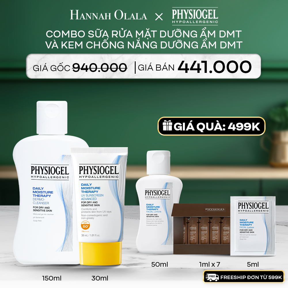 A73_DEAL 10: BỘ ĐÔI LÀM SẠCH VÀ CHÔNG NẮNG PHYSIOGEL DAILY MOISTURE THERAPY: SỮA RỬA MẶT 150ML VÀ KEM CHỐNG NẮNG DƯỠNG ẨM 30ml