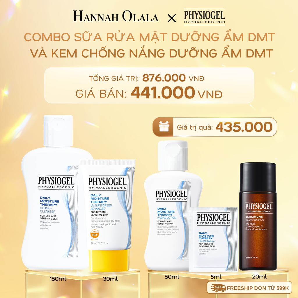 DEAL 10: BỘ ĐÔI LÀM SẠCH VÀ CHÔNG NẮNG PHYSIOGEL DAILY MOISTURE THERAPY: SỮA RỬA MẶT 150ML VÀ KEM CHỐNG NẮNG DƯỠNG ẨM 30ml