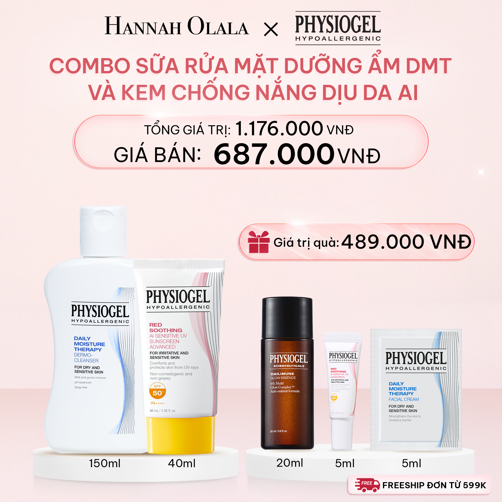 E1056_DEAL 11: BỘ ĐÔI LÀM SẠCH VÀ CHỐNG NẮNG PHYSIOGEL: SỮA RỬA MẶT 150ML VÀ KEM CHỐNG NẮNG DƯỠNG ẨM VÀ LÀM DỊU DA PHYSIOGEL RED SOOTHING AI 40ml
