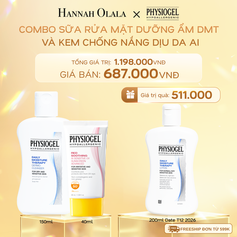 DEAL 11: BỘ ĐÔI LÀM SẠCH VÀ CHỐNG NẮNG PHYSIOGEL: SỮA RỬA MẶT 150ML VÀ KEM CHỐNG NẮNG DƯỠNG ẨM VÀ LÀM DỊU DA PHYSIOGEL RED SOOTHING AI 40ml
