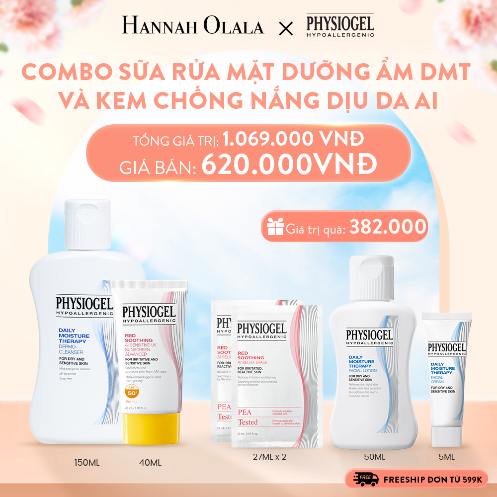 A662_DEAL 11: BỘ ĐÔI LÀM SẠCH VÀ CHỐNG NẮNG PHYSIOGEL: SỮA RỬA MẶT 150ML VÀ KEM CHỐNG NẮNG DƯỠNG ẨM VÀ LÀM DỊU DA PHYSIOGEL RED SOOTHING AI 40ML