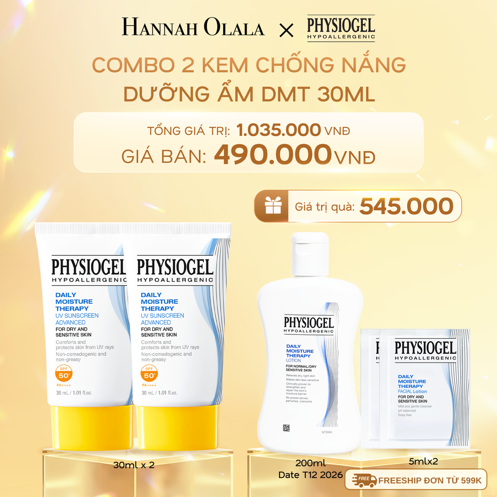 DEAL 12: BỘ 2 KEM CHỐNG NẮNG DƯỠNG ẨM PHYSIOGEL DAILY MOISTURE THERAPY 30ml