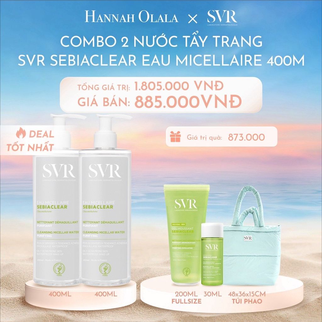 C1068_DEAL 04: COMBO 2 NƯỚC LÀM SẠCH DA, TẨY TRANG VÀ GIÚP LOẠI BỎ DẦU SVR SEBIACLEAR EAU MICELLAIRE 400ML