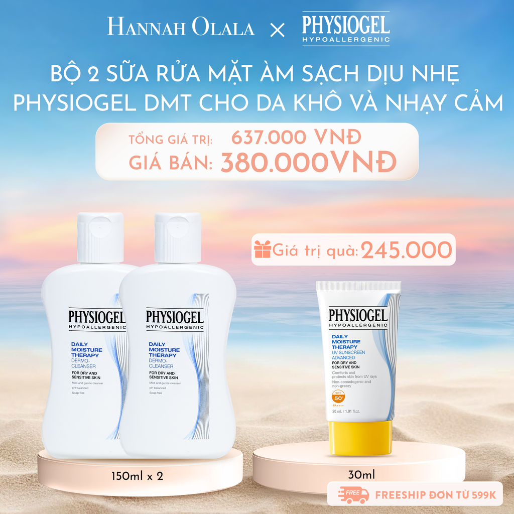 C837_DEAL 9: BỘ 2 SỮA RỬA MẶT LÀM SẠCH DỊU NHẸ PHYSIOGEL DAILY MOISTURE THERAPY DERMO DÀNH CHO DA KHÔ VÀ DA NHẠY CẢM 150ML