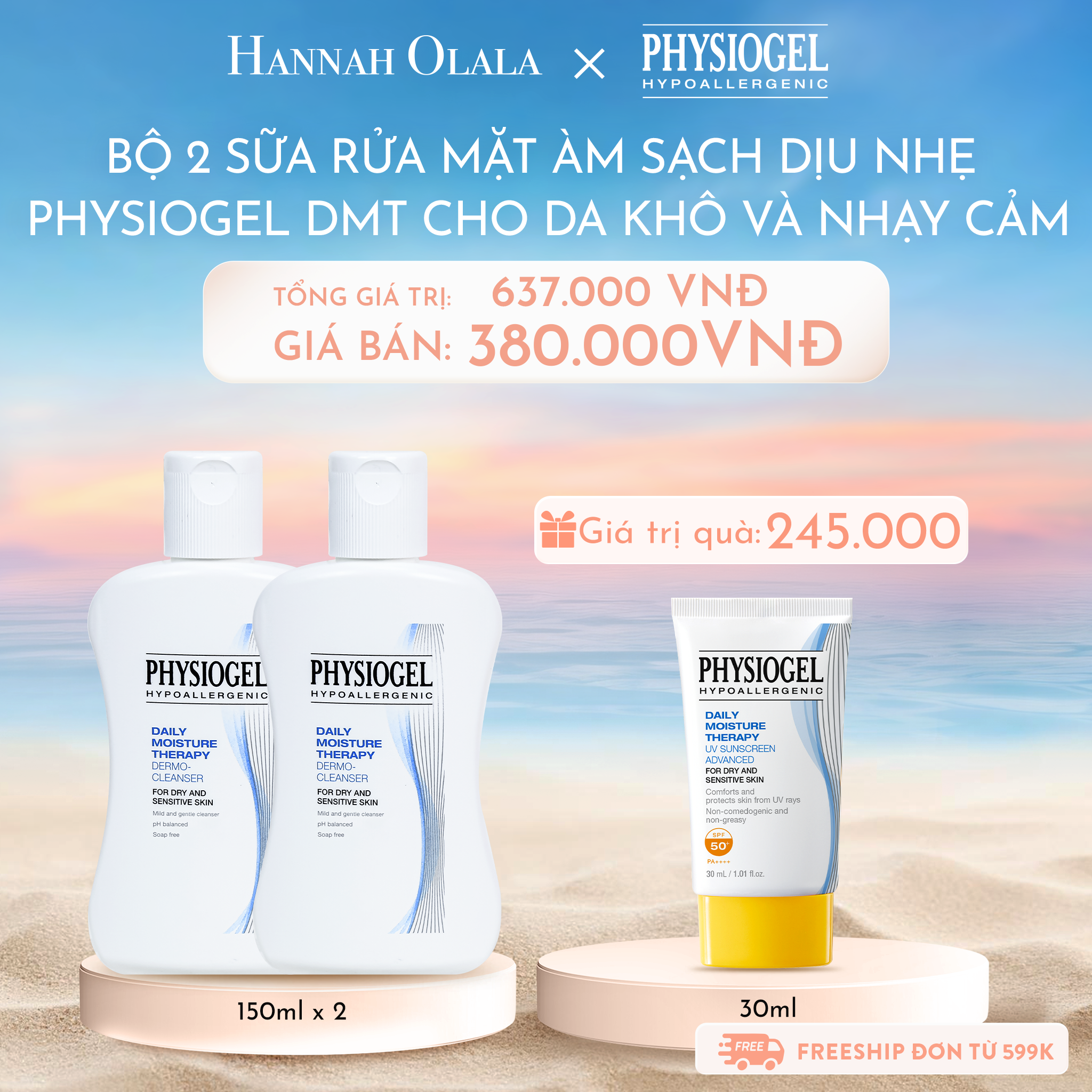 C837_DEAL 9: BỘ 2 SỮA RỬA MẶT LÀM SẠCH DỊU NHẸ PHYSIOGEL DAILY MOISTURE THERAPY DERMO DÀNH CHO DA KHÔ VÀ DA NHẠY CẢM 150ML