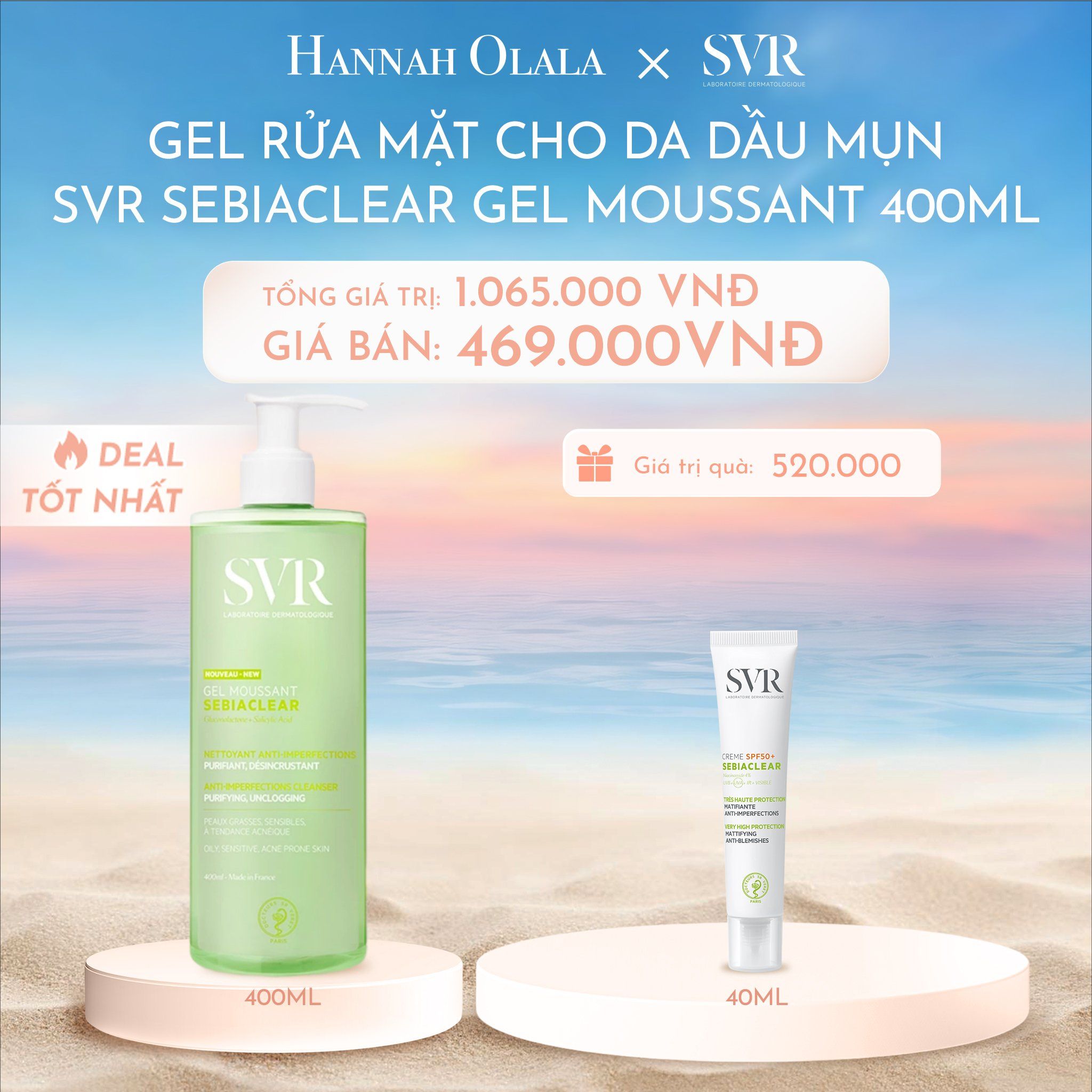 C1066_DEAL 02: GEL RỬA MẶT KHÔNG CÓ XÀ PHÒNG, LÀM SẠCH, LOẠI BỎ TẾ BÀO DA CHẾT SVR SEBIACLEAR GEL MOUSSANT 400ML