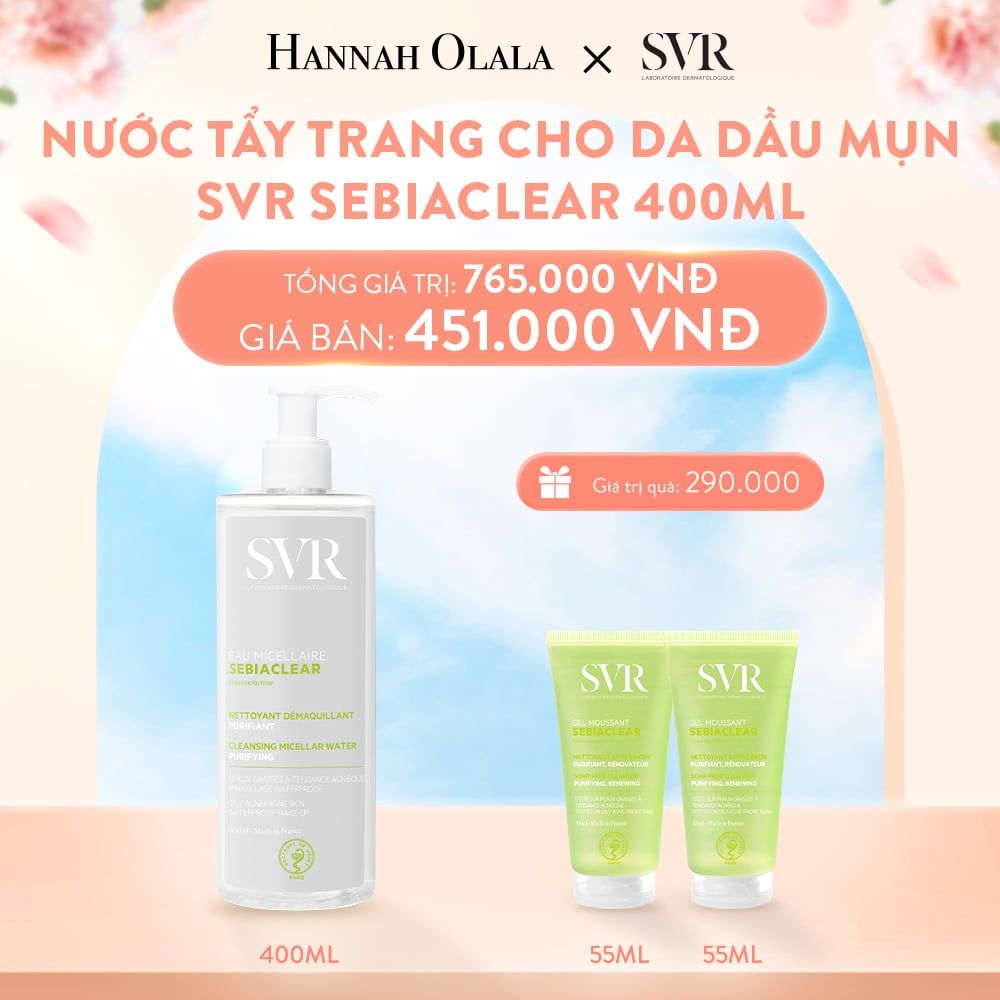 A814_DEAL 05: NƯỚC LÀM SẠCH DA, TẨY TRANG VÀ GIÚP LOẠI BỎ DẦU SVR SEBIACLEAR EAU MICELLAIRE 400ML
