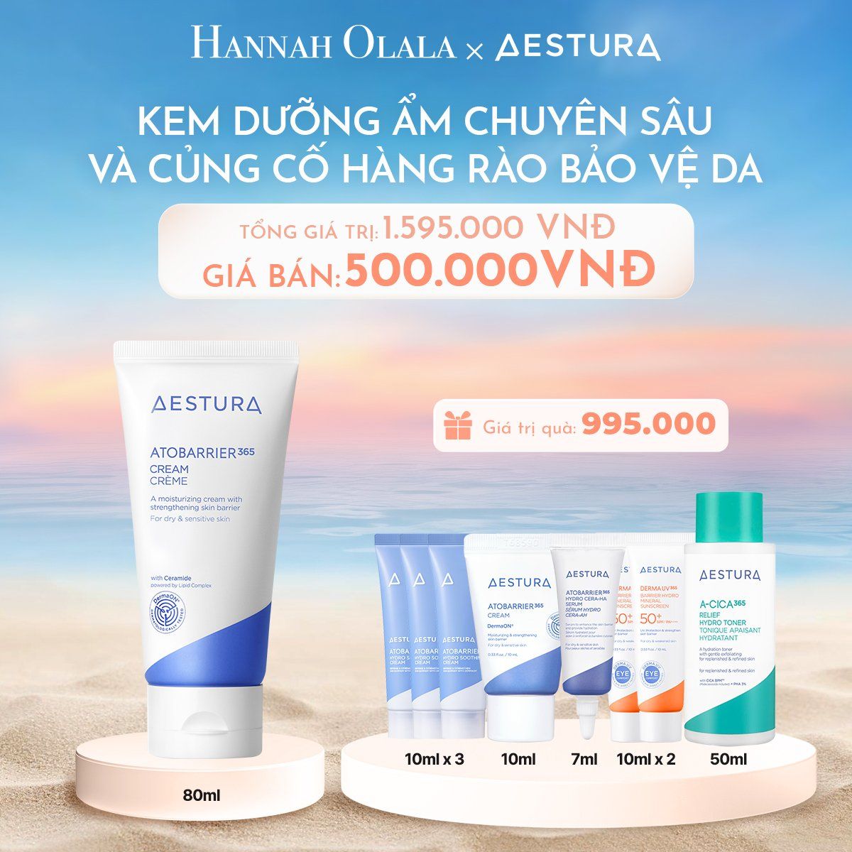C892_DEAL 1: SET GIỚI HẠN - KEM DƯỠNG ẨM CHUYÊN SÂU VÀ CỦNG CỐ HÀNG RÀO BẢO VỆ DA AESTURA ATOBARRIER365 CREAM 80ML - TẶNG KÈM KEM DƯỠNG 10ML & SERUM HA