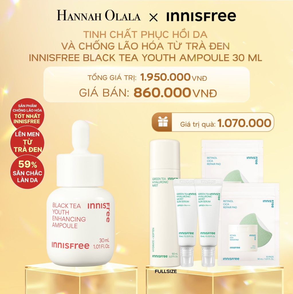 DEAL 10: TINH CHẤT PHỤC HỒI DA VÀ CHỐNG LÃO HÓA TỪ TRÀ ĐEN INNISFREE BLACK TEA YOUTH AMPOULE 30 ML