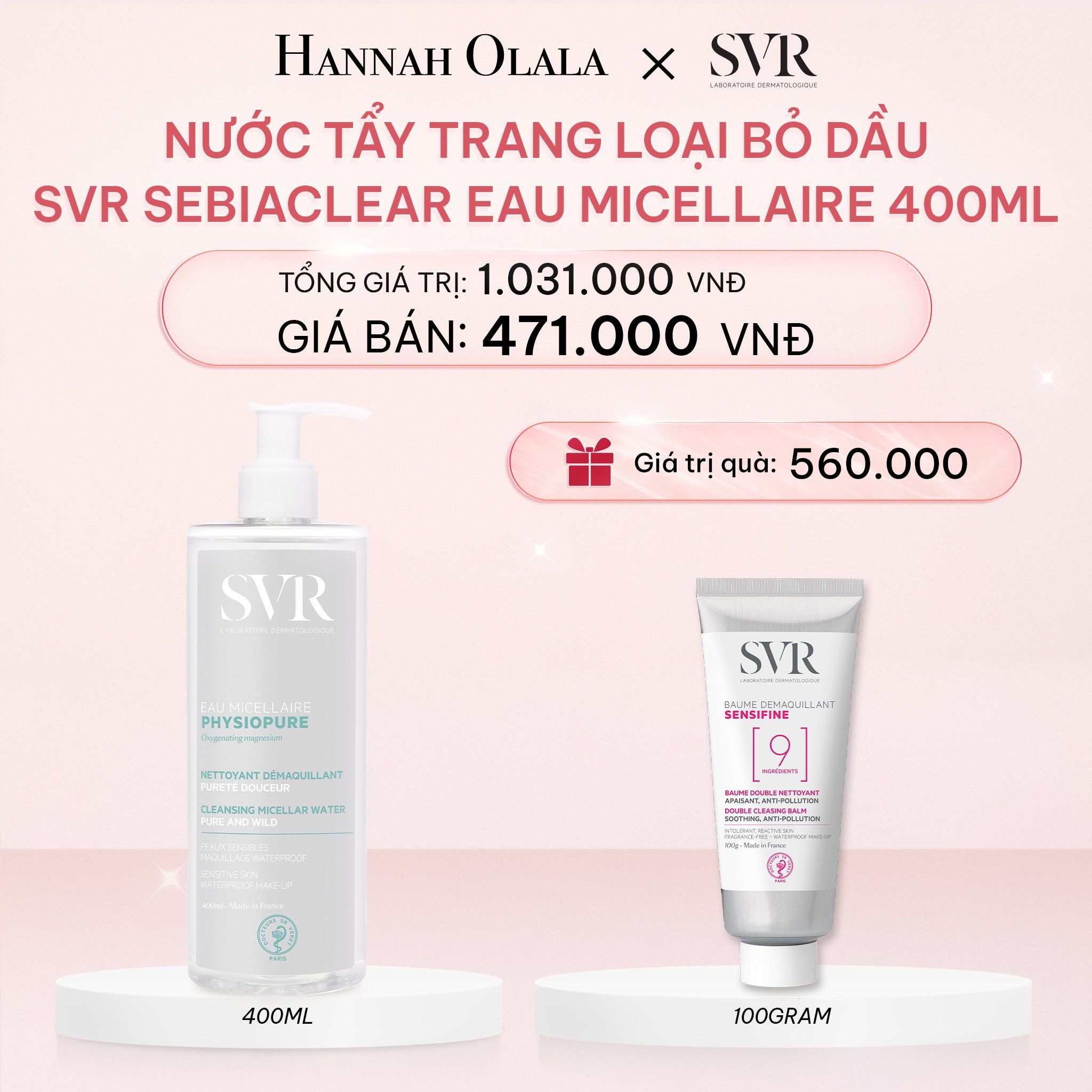 E891_DEAL 10: NƯỚC TẨY TRANG CHO DA NHẠY CẢM SVR PHYSIOPURE EAU MICELLAIRE 400ML