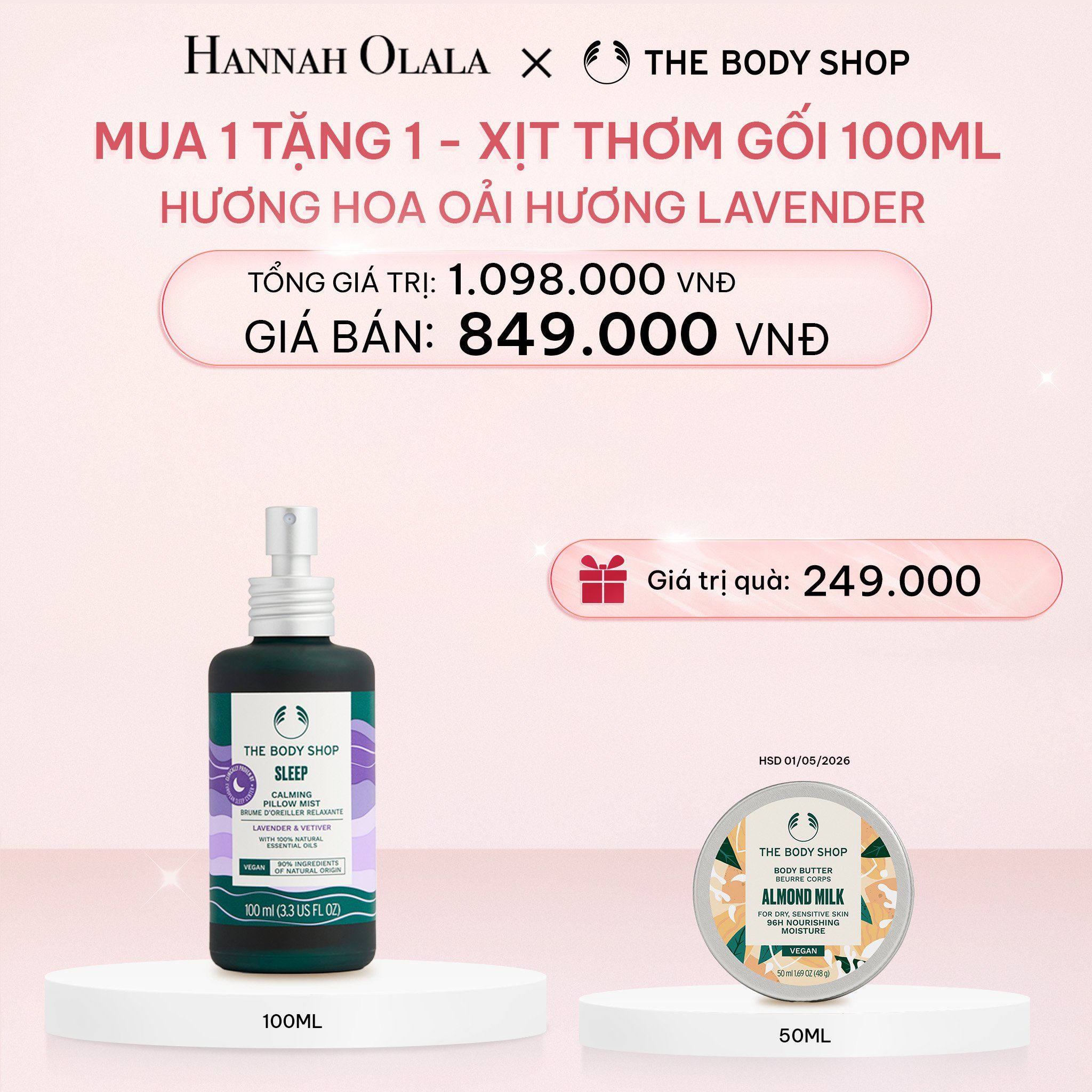 E379_DEAL 10: XỊT THƠM GỐI HƯƠNG HOA OẢI HƯƠNG LAVENDER SLEEP CALMING PILLOW MIST 100ML