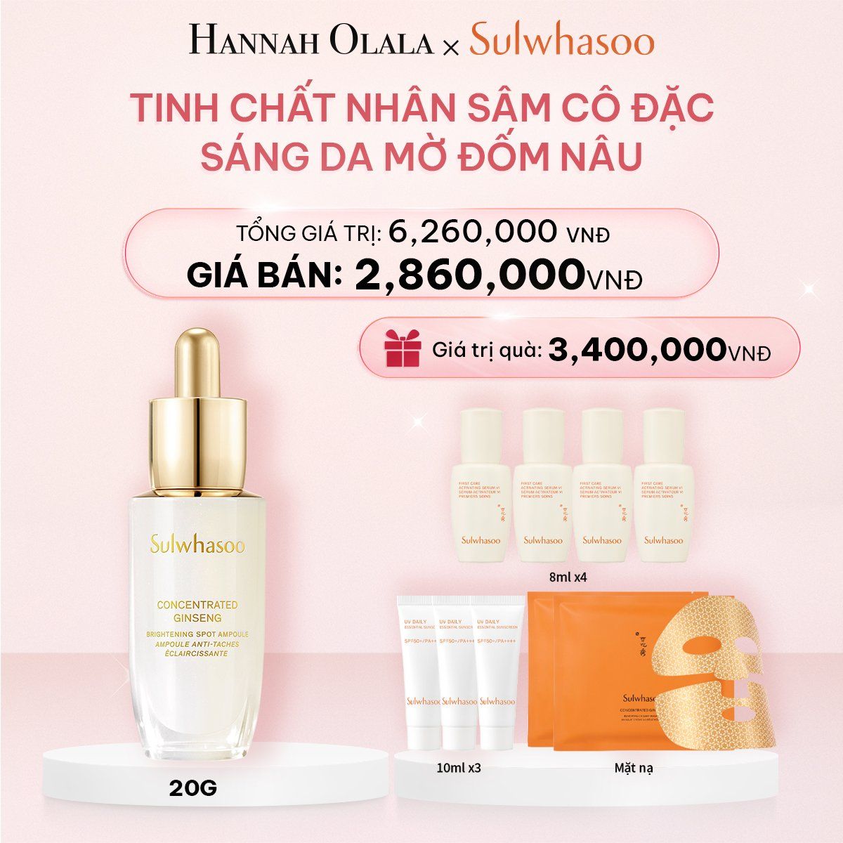 E869_DEAL 11: TINH CHẤT NHÂN SÂM CÔ ĐẶC SÁNG DA MỜ ĐỐM NÂU SULWHASOO CONCENTRATED GINSENG BRIGHTENING SPOT AMPOULE 20G
